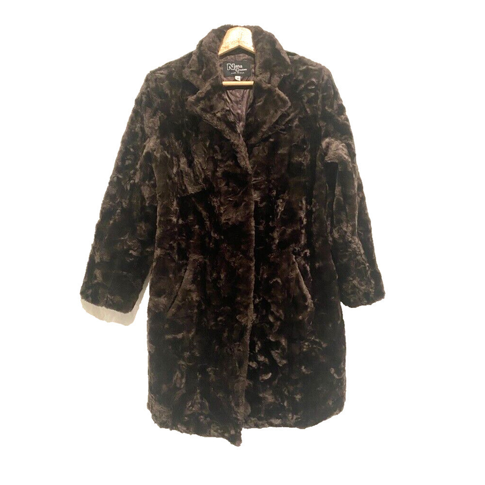 Nana Creation - Vintage Brown Faux Fur Winter coat Made in USA women size Medium